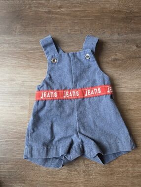 Vintage 1980s HEALTH-TEX Denim Jean Shorts Overalls Size 6 Months